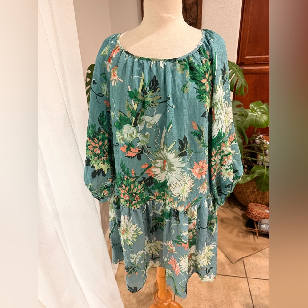 H&M Green Floral Boho Dress | Long Sleeve | Size S